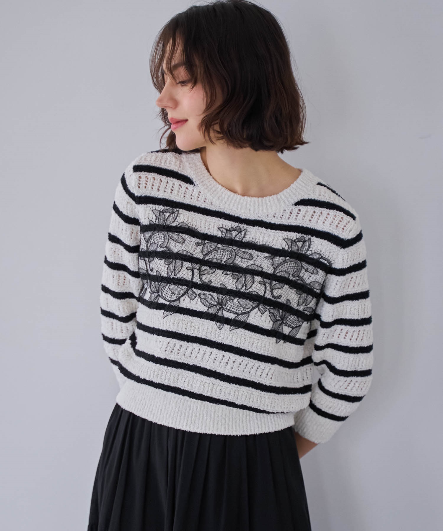 【予約】レース透かし編みニット(94ミックス１-フリー-3月下旬ごろのお届け)