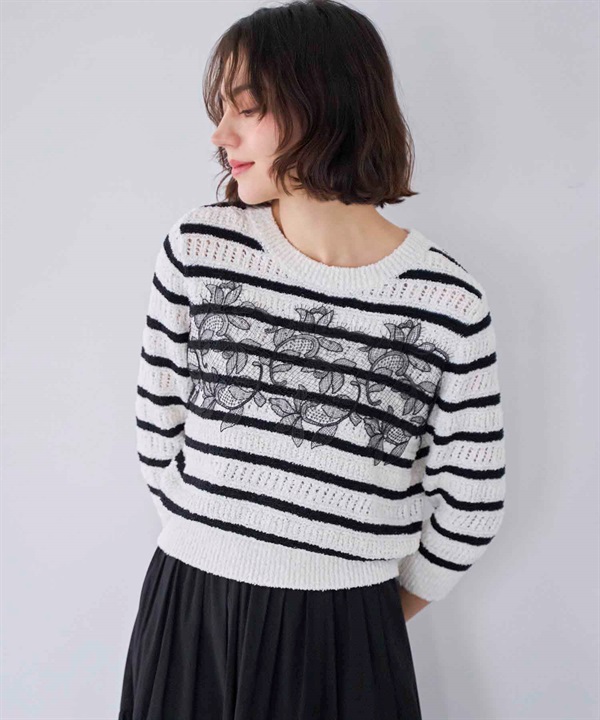 レース透かし編みニット