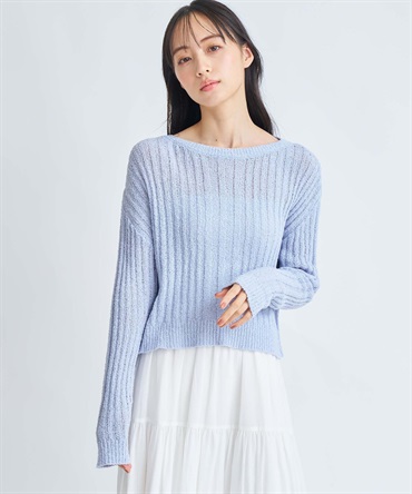 【予約】シアーリブ編みニット(72サックス-フリー-3月下旬ごろのお届け)