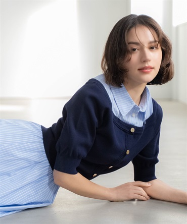 【予約】シャツレイヤードライクニット(70ネイビー-フリー-3月下旬ごろのお届け)