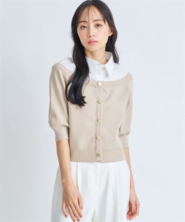 【予約】シャツレイヤードライクニット(82ベージュ-フリー-3月下旬ごろのお届け)