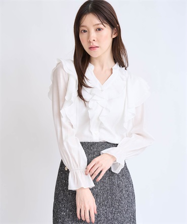 【予約】フリルスキッパーブラウス(01オフホワイト-フリー-2月下旬ごろのお届け)