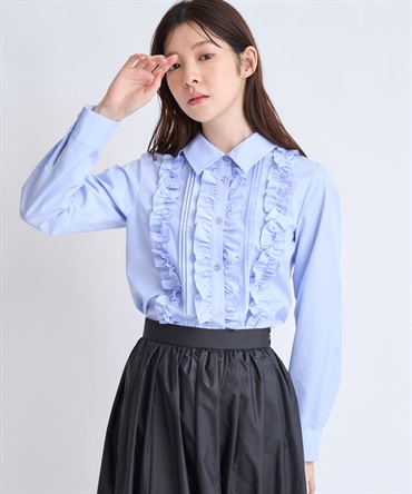 【予約】バーチカルフリルブラウス(71ブルー-フリー-2月下旬ごろのお届け)