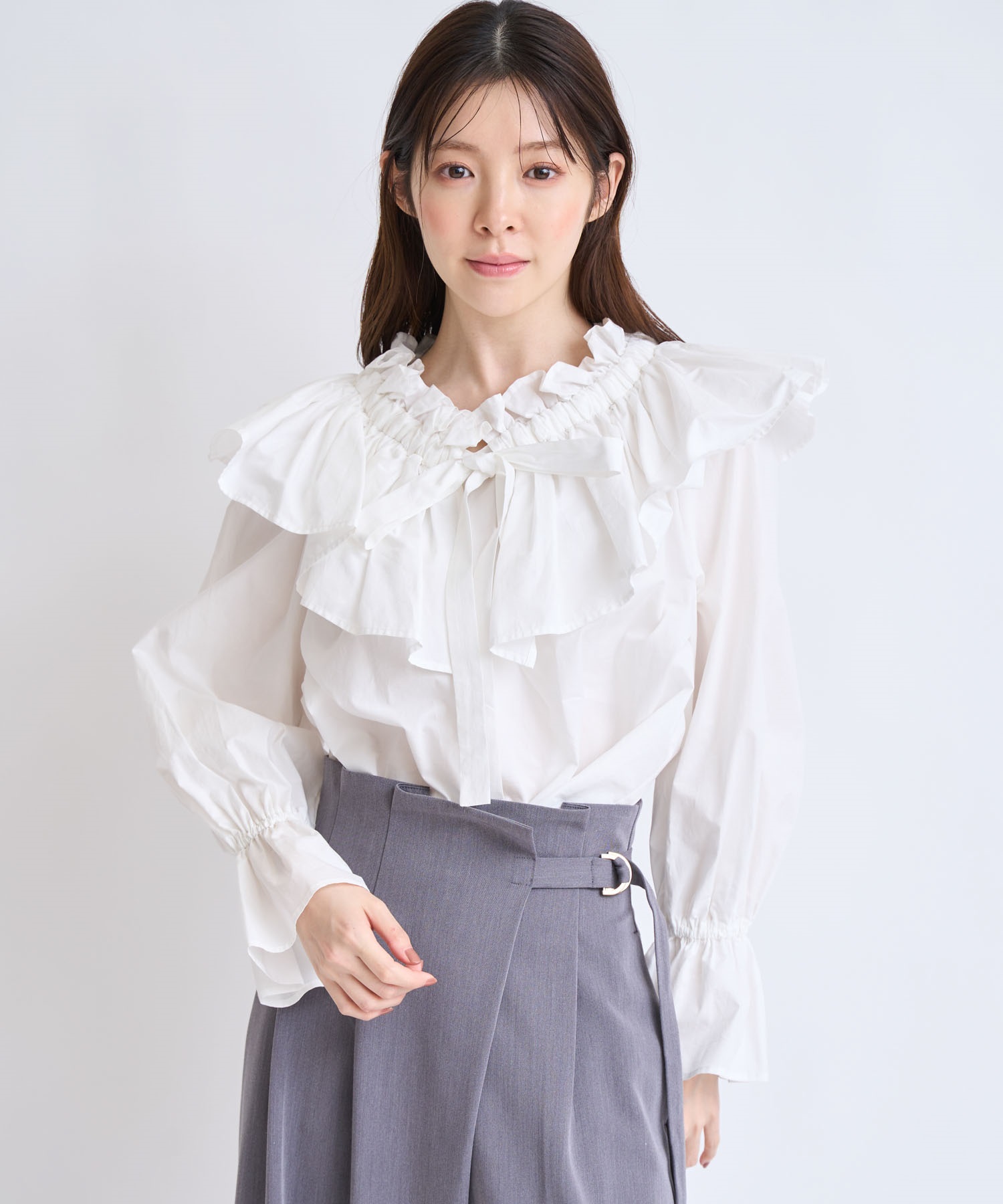 【予約】フレアカラータイブラウス(01オフホワイト-フリー-2月下旬ごろのお届け)