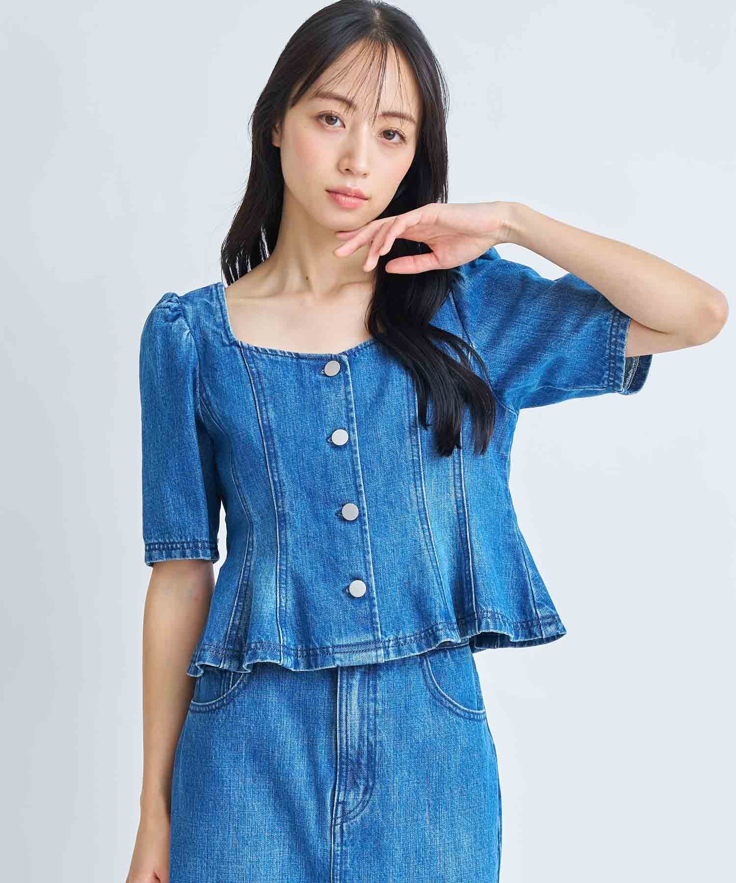 【予約】デニムフォルムトップス(74インディゴブルー-フリー-3月下旬ごろのお届け)