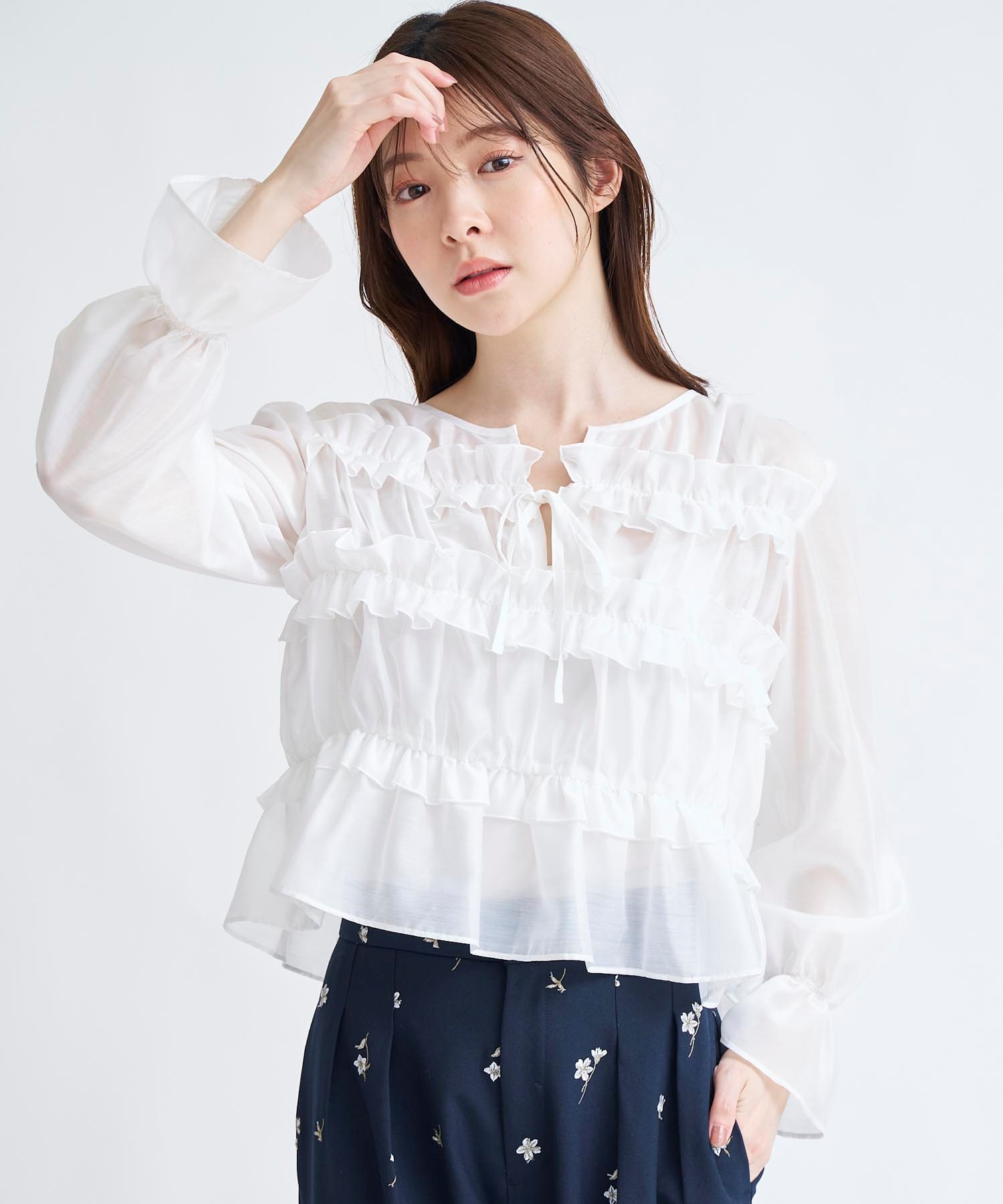 【予約】シアーシャーリングブラウス(01オフホワイト-フリー-3月下旬ごろのお届け)