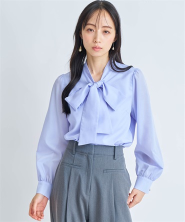 【予約】ビッグボウタイブラウス(72サックス-フリー-3月下旬ごろのお届け)