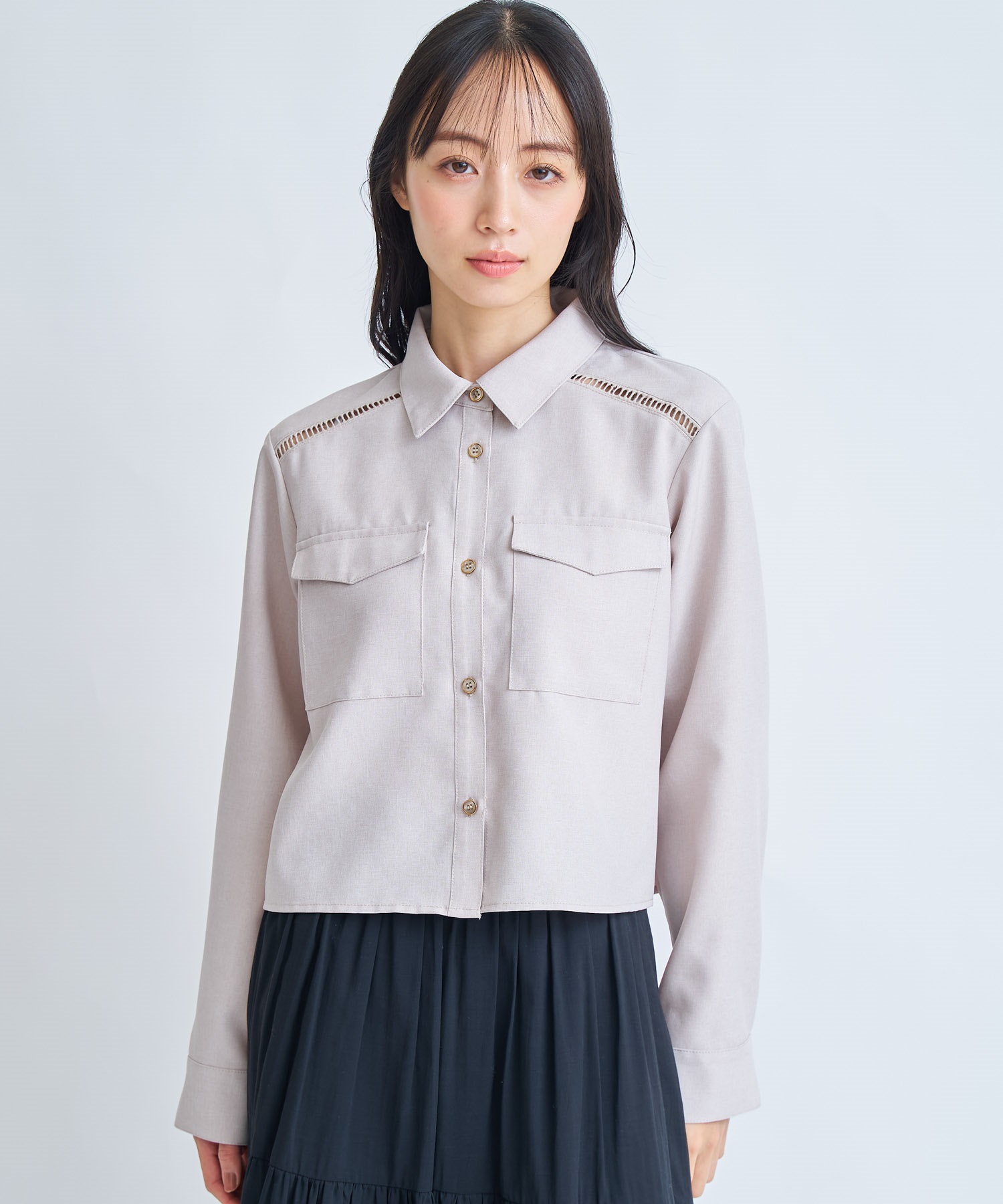 【予約】ビッグポケットクロップドシャツ(82ベージュ-フリー-3月下旬ごろのお届け)
