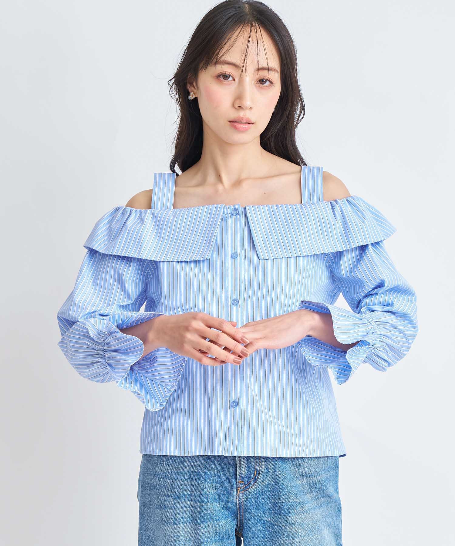 【予約】ストライプブラウス(71ブルー-フリー-3月下旬ごろのお届け)
