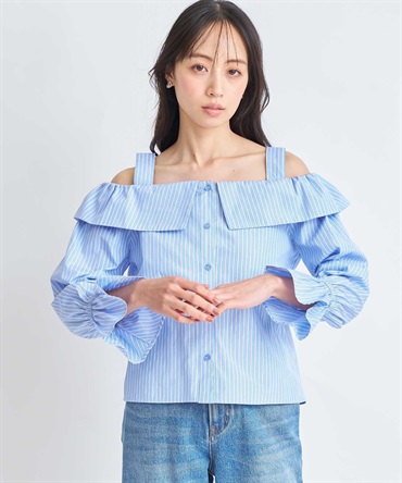 【予約】ストライプブラウス(71ブルー-フリー-3月下旬ごろのお届け)