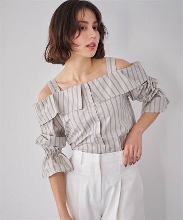 【予約】ストライプブラウス(82ベージュ-フリー-3月下旬ごろのお届け)