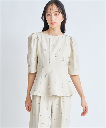 【予約】【Premium】フラワー刺繍ブラウス(82ベージュ-フリー-3月下旬ごろのお届け)