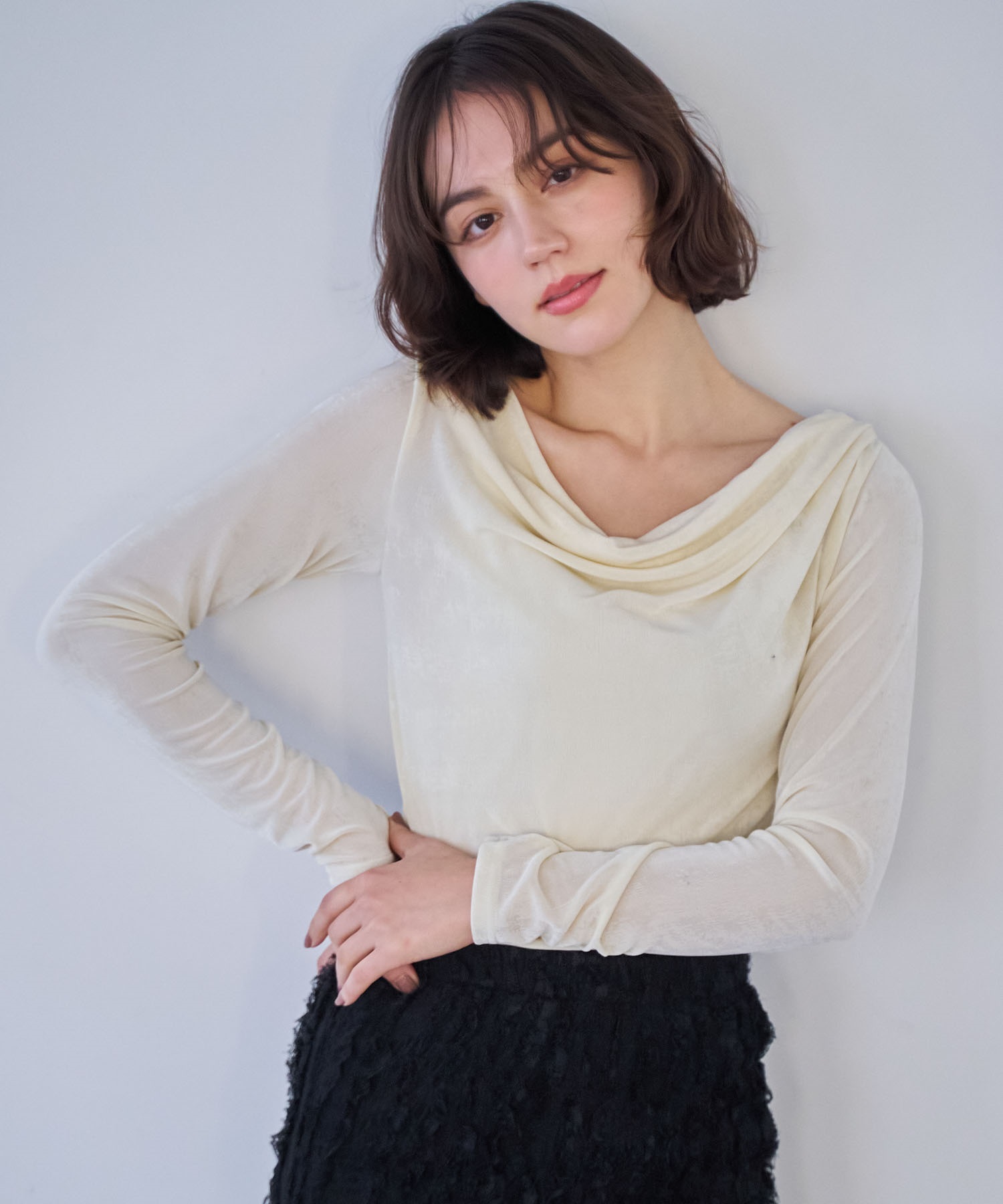 【予約】シアードレープカットソー(51イエロー-フリー-3月下旬ごろのお届け)