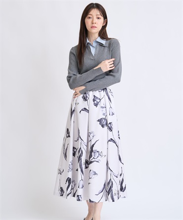 【予約】チューリッププリントフレアスカート(00ブラック-Ｍ-1月中旬ごろのお届け)