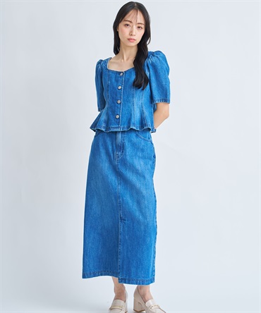 【予約】デニムペンシルスカート(74インディゴブルー-Ｓ-3月下旬ごろのお届け)