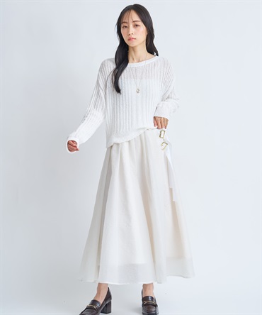 【予約】シアーエンボスフレアスカート(01オフホワイト-Ｍ-3月下旬ごろのお届け)