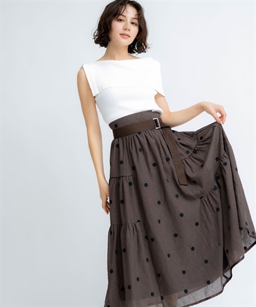 【予約】【新色/追加生産】ドット刺繍ティアードスカート(81チャ-Ｓ-【予約】4月下旬ごろのお届け)