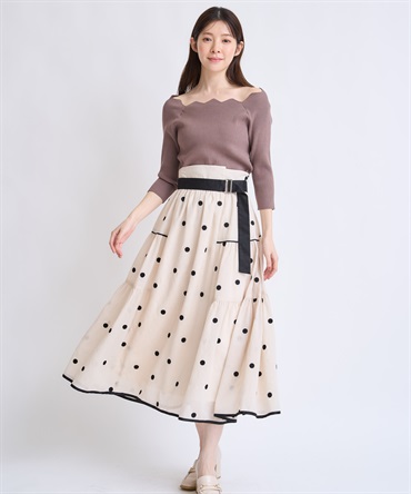 【予約】ドット刺繍ティアードスカート(82ベージュ-Ｍ-2月下旬ごろのお届け)
