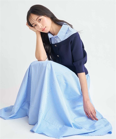 【予約】ストライプフレアスカート(71ブルー-Ｓ-3月下旬ごろのお届け)