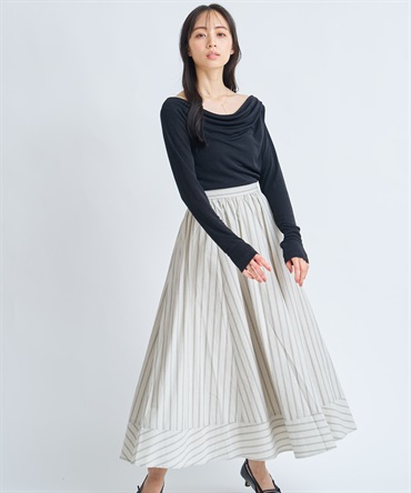 【予約】ストライプフレアスカート(82ベージュ-Ｓ-3月下旬ごろのお届け)