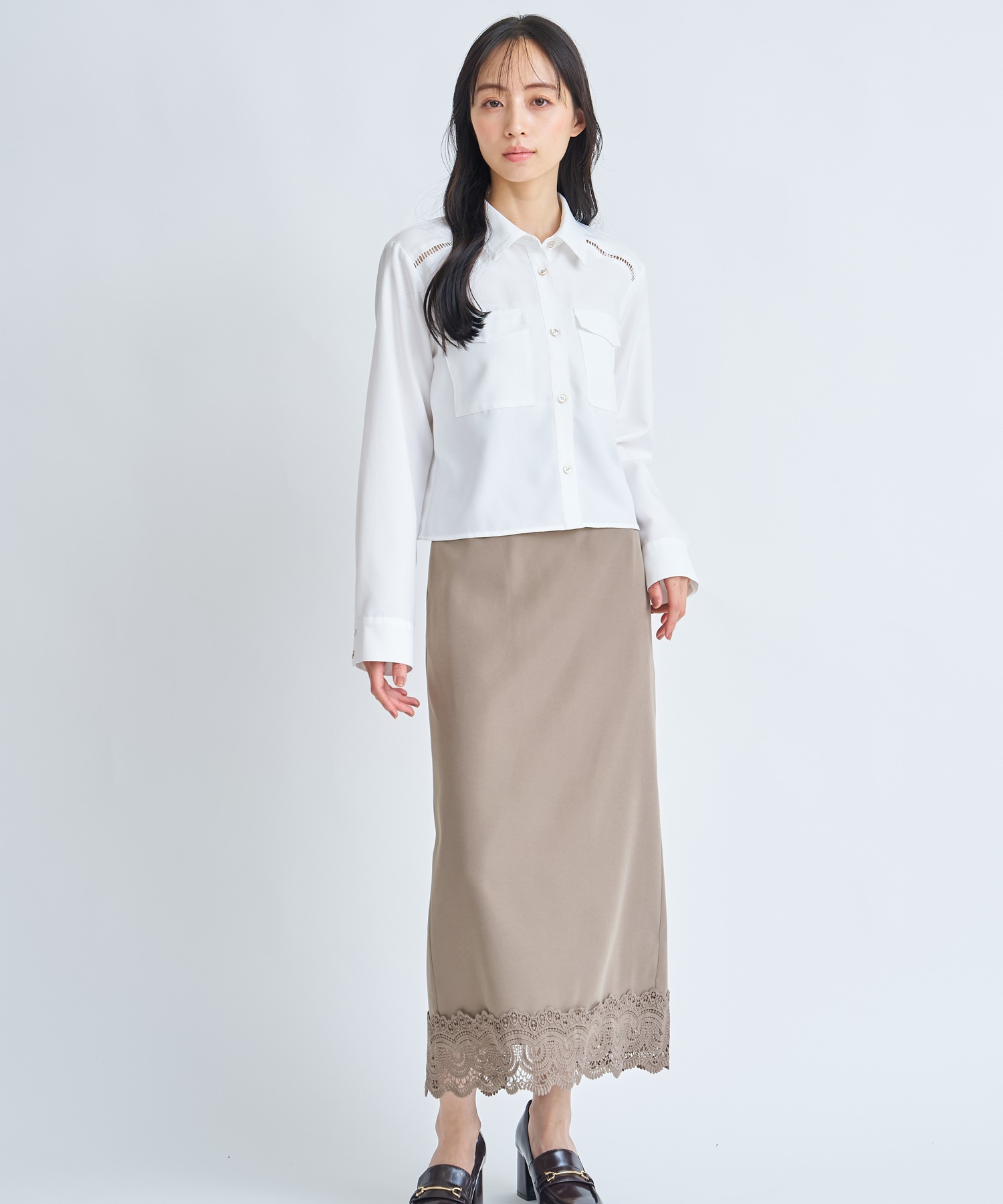 【予約】レーストリムスカート(85モカ-Ｓ-3月下旬ごろのお届け)