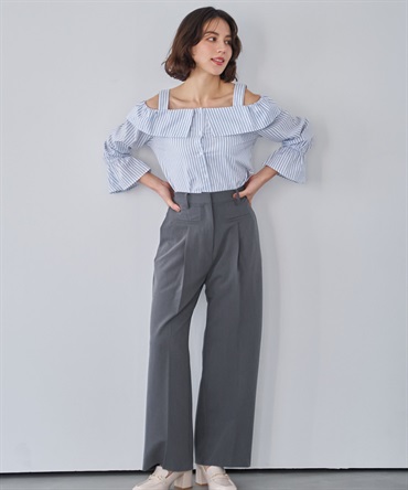 【予約】ポケットデザインワイドパンツ(11グレー-Ｍ-3月下旬ごろのお届け)