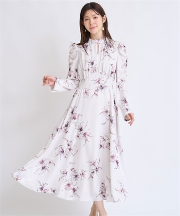 【予約】線描きフラワーワンピース(32ピンク-Ｍ-1月中旬ごろのお届け)