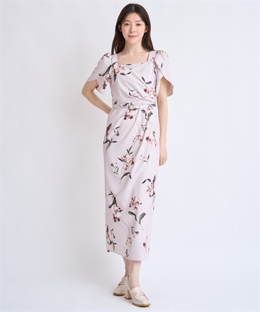 【予約】ペイントフラワーワンピース(32ピンク-Ｍ-2月下旬ごろのお届け)