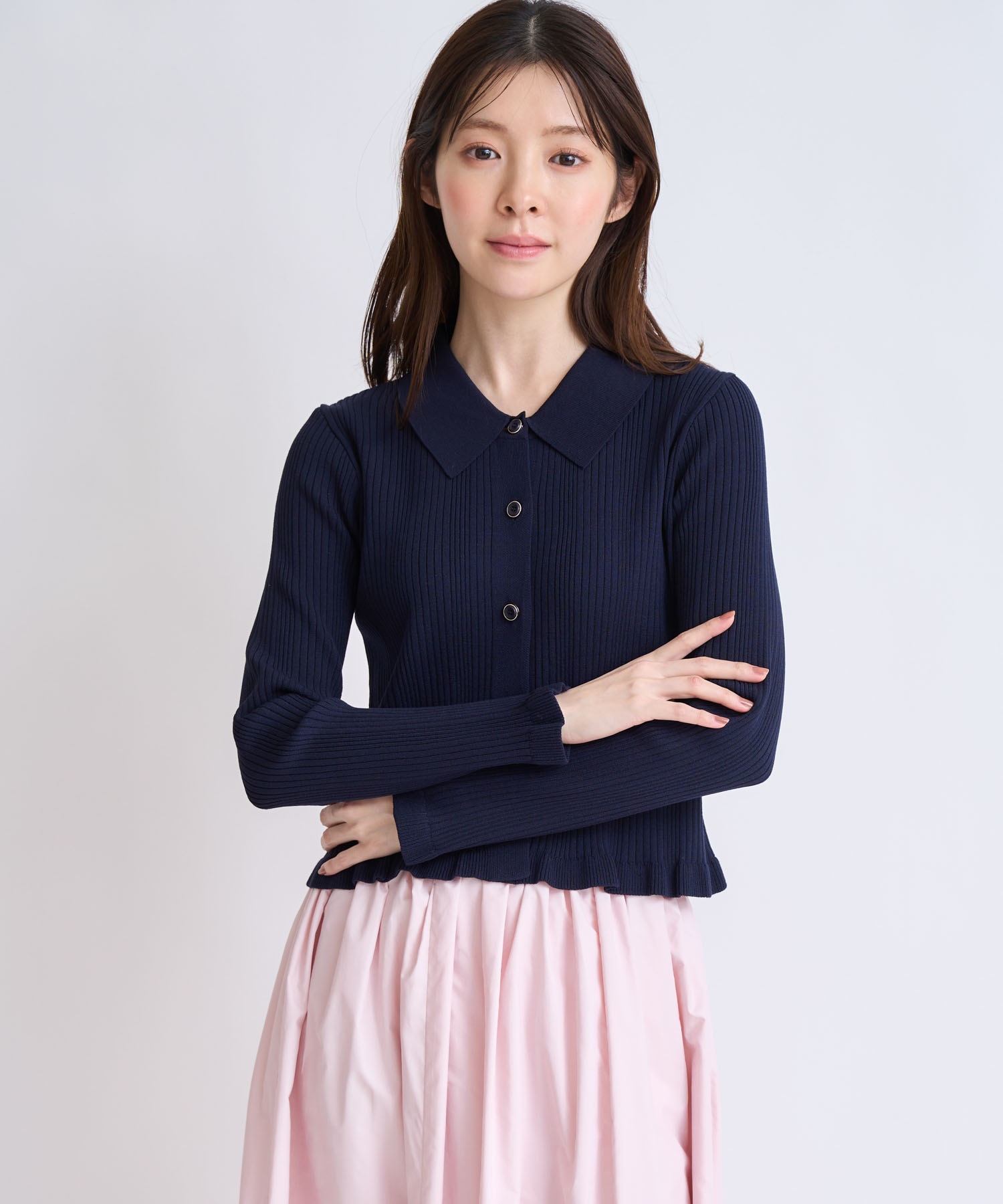 【予約】襟付きニットセットアップ(70ネイビー-フリー-2月下旬ごろのお届け)