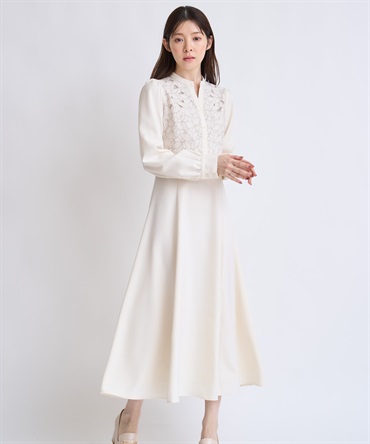 【予約】カットワーク刺繍ワンピース(01オフホワイト-Ｍ-2月下旬ごろのお届け)