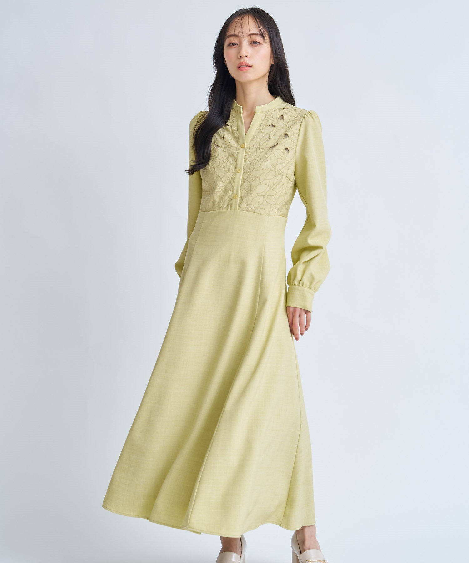 【予約】カットワーク刺繍ワンピース(51イエロー-Ｓ-2月下旬ごろのお届け)