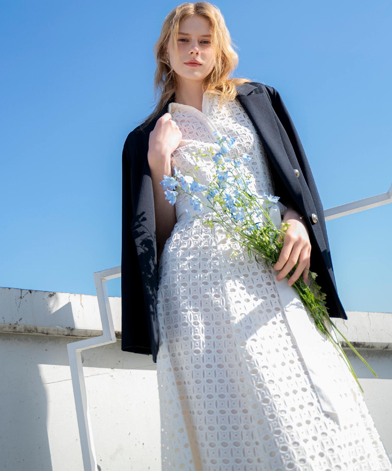 【予約】【SSサイズあり】コットンレースシャツワンピース(01オフホワイト-ＳＳ-3月下旬ごろのお届け)