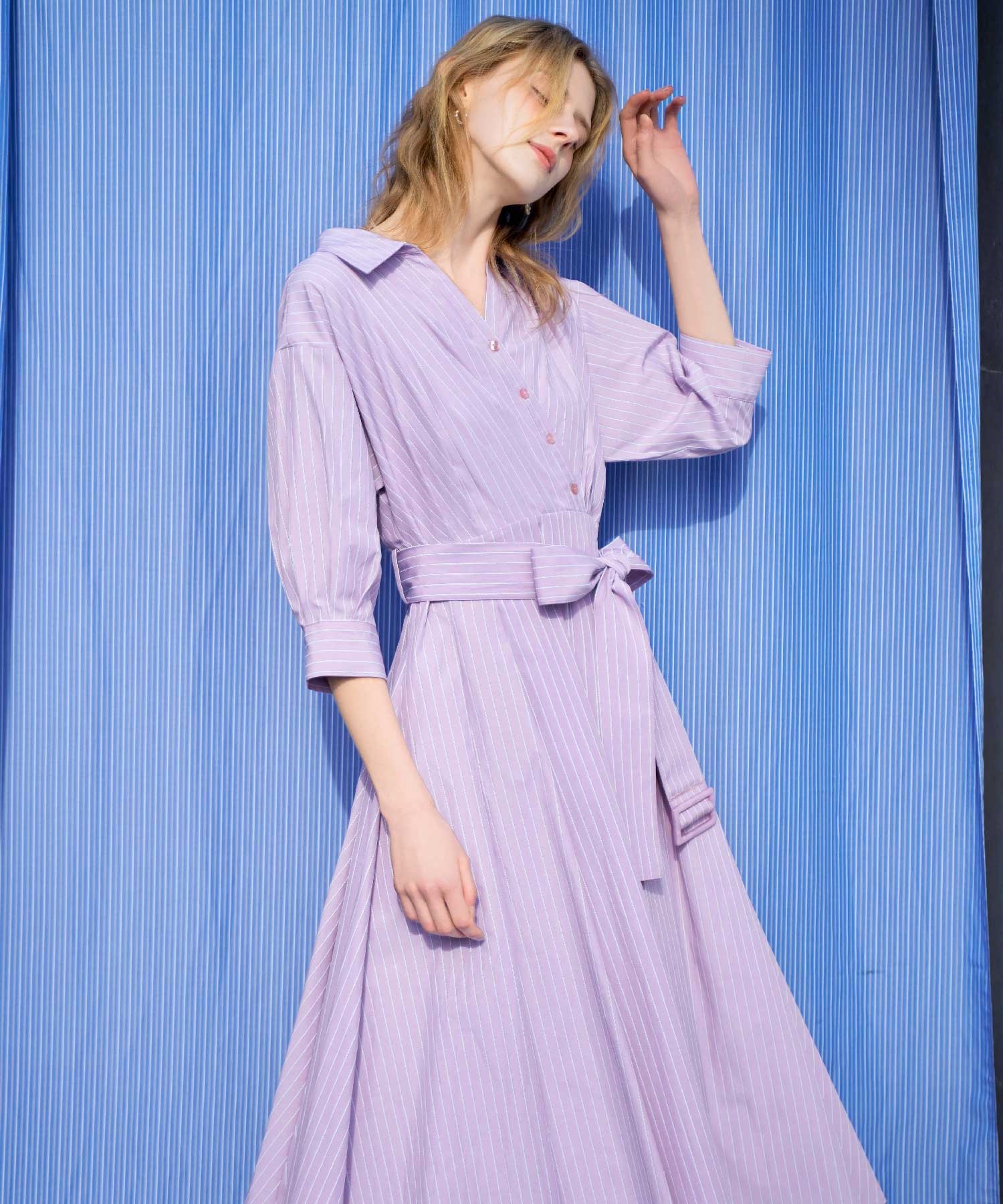 【予約】【SSサイズあり】カシュクールウエストリボンワンピース(32ピンク-ＳＳ-3月下旬ごろのお届け)