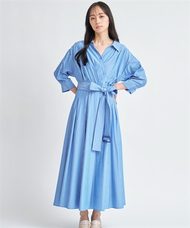 【予約】【SSサイズあり】カシュクールウエストリボンワンピース(71ブルー-Ｍ-3月下旬ごろのお届け)