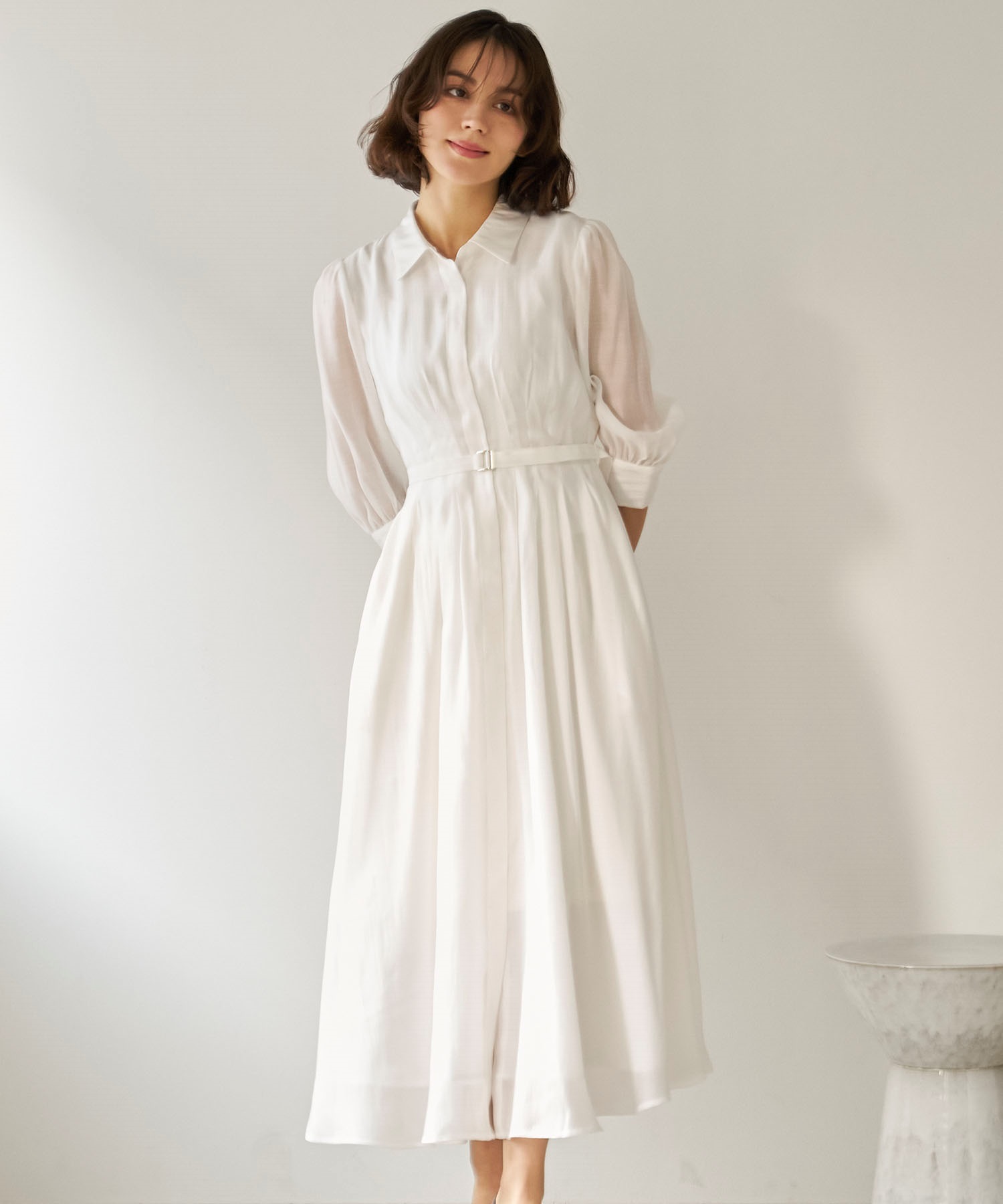 【予約】シアーシャツワンピース(01オフホワイト-Ｓ-3月下旬ごろのお届け)