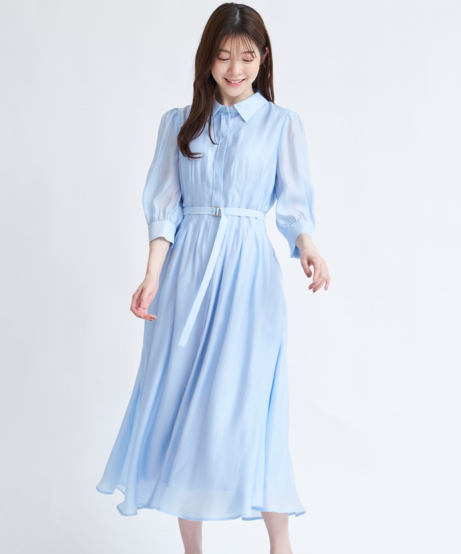 【予約】シアーシャツワンピース(72サックス-Ｓ-3月下旬ごろのお届け)