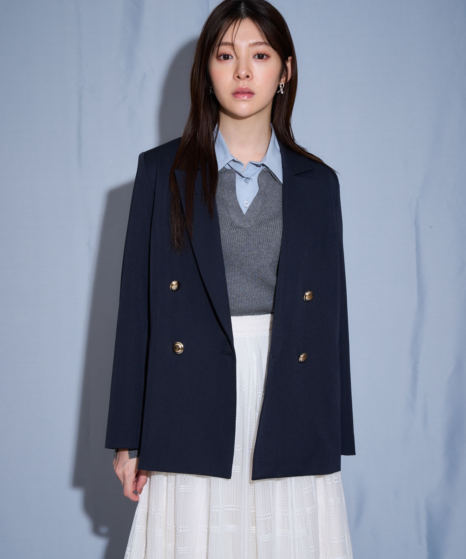 【予約】ダブルブレストジャケット(70ネイビー-Ｓ-1月中旬ごろのお届け)