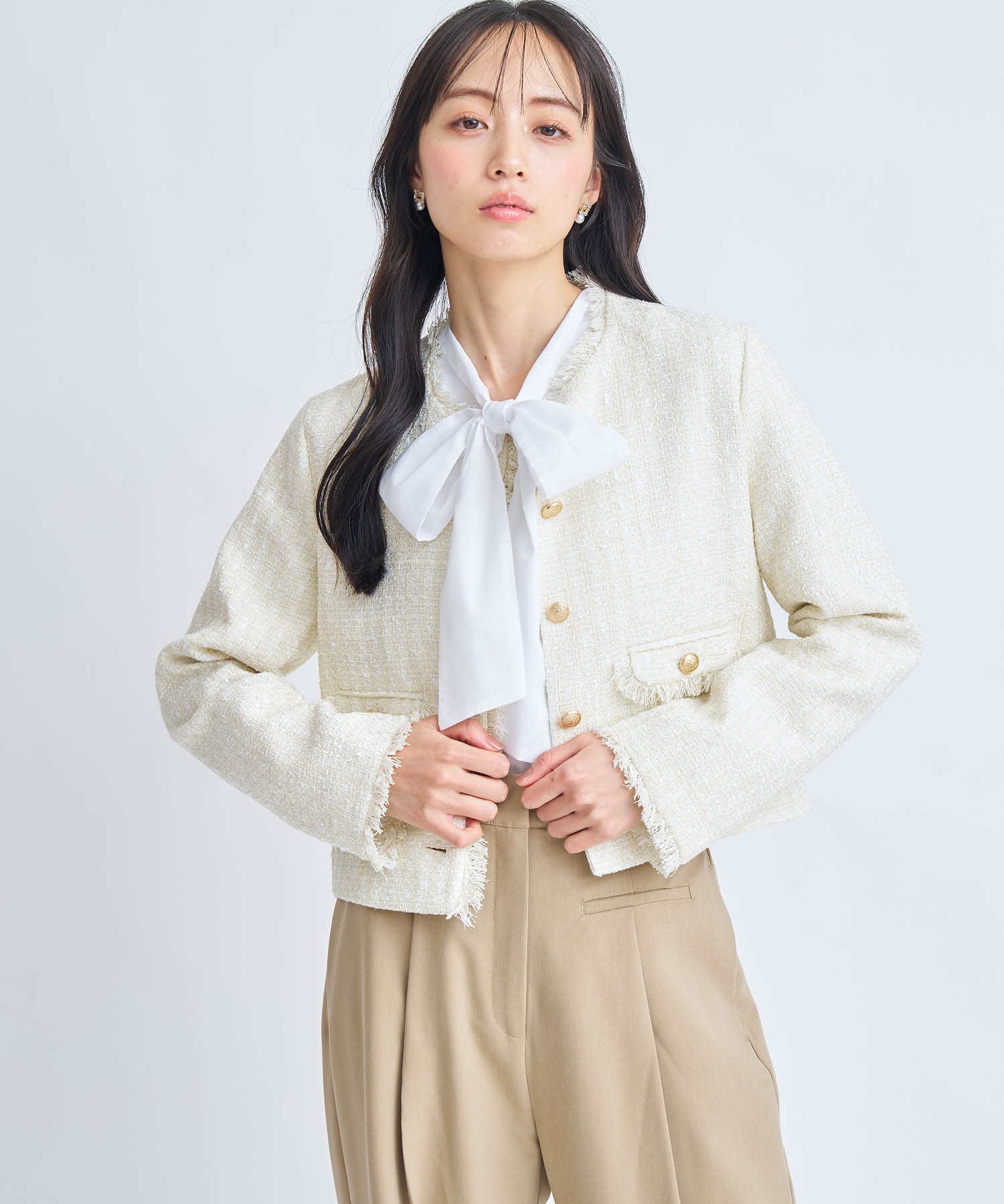 【予約】ツイードジャケット(01オフホワイト-Ｓ-3月下旬ごろのお届け)