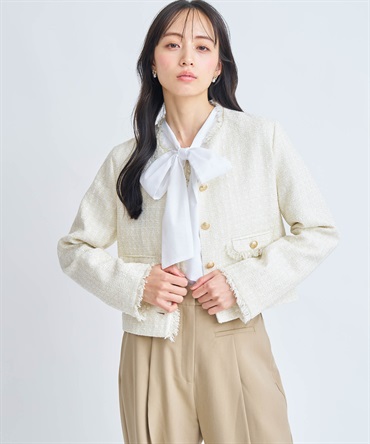 【予約】ツイードジャケット(01オフホワイト-Ｍ-3月下旬ごろのお届け)