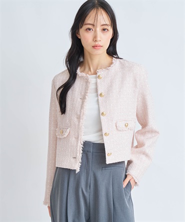 【予約】ツイードジャケット(32ピンク-Ｓ-3月下旬ごろのお届け)