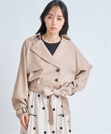 【予約】ラグランショートトレンチ(82ベージュ-Ｓ-2月下旬ごろのお届け)
