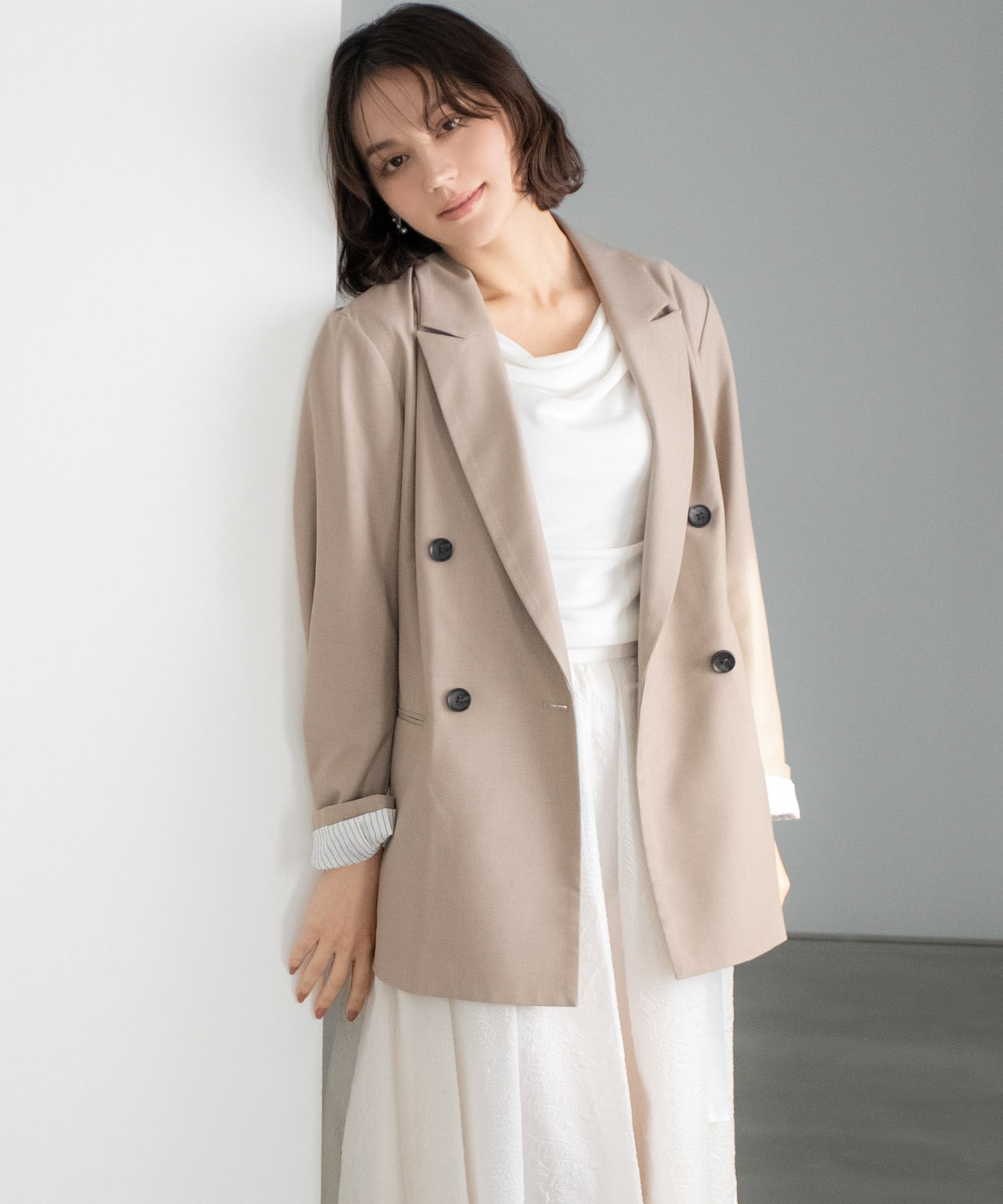 【予約】４Ｂダブルブレストジャケット(85モカ-Ｓ-3月下旬ごろのお届け)