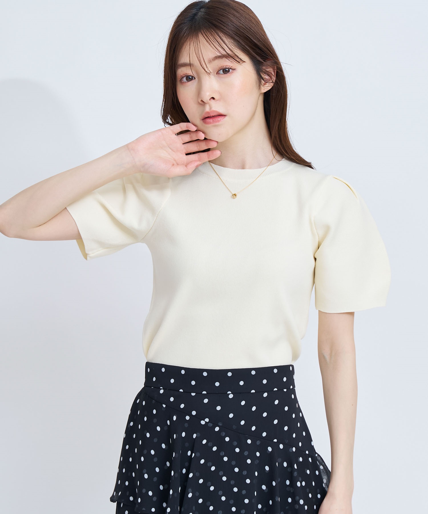 【予約】パフスリーブ総針ニット(01オフホワイト-フリー-4月下旬ごろのお届け)