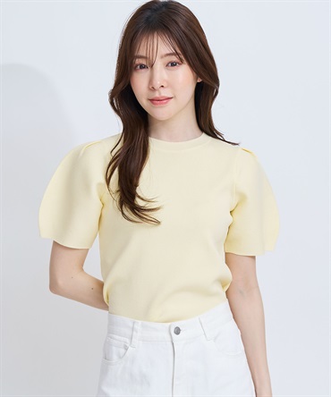 【予約】パフスリーブ総針ニット(51イエロー-フリー-4月下旬ごろのお届け)