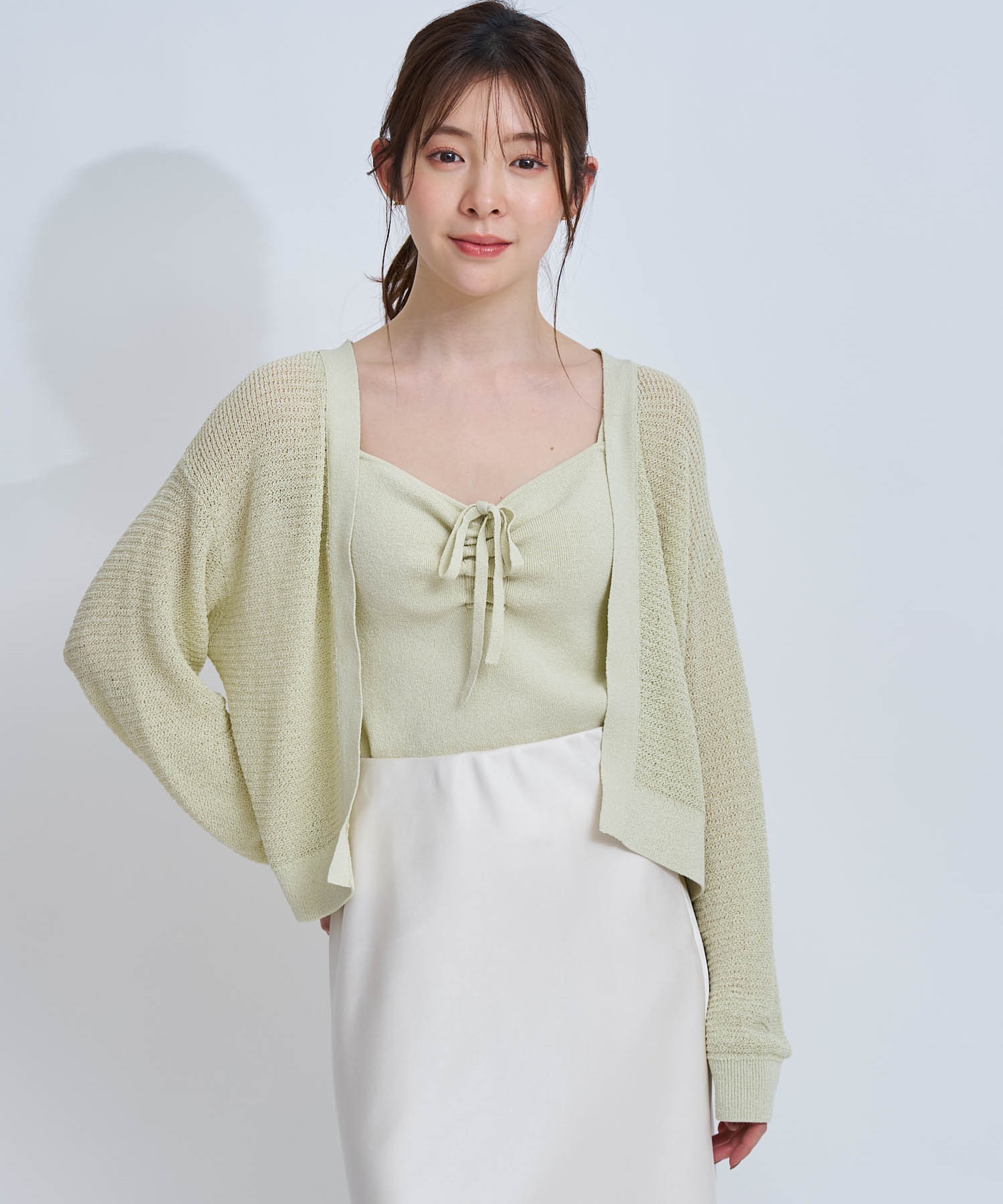 【予約】デザインキャミニットアンサンブル(62ライトグリーン-フリー-4月下旬ごろのお届け)