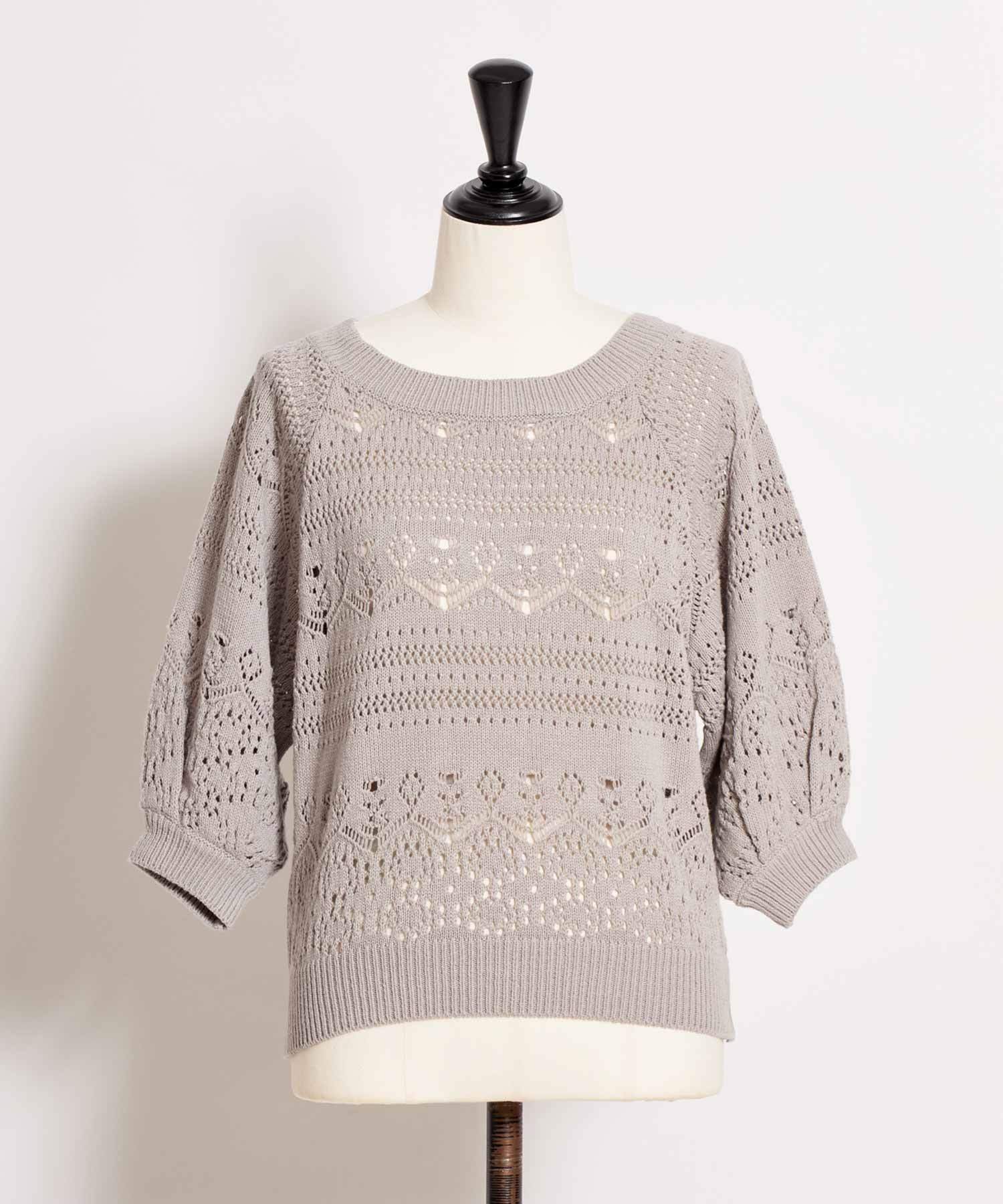 【予約】柄編みニットプルオーバー(11グレー-フリー-4月下旬ごろのお届け)