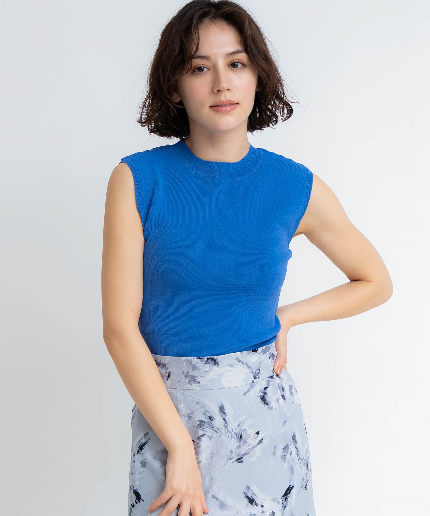 【予約】ハイネックノースリニット(71ブルー-フリー-5月下旬ごろのお届け)