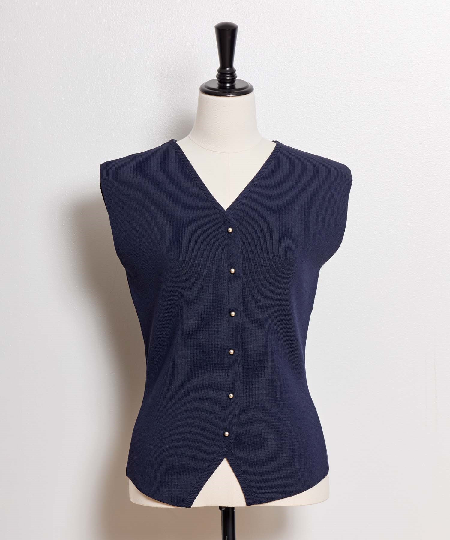 【予約】総針Ｖネックニットベスト(70ネイビー-フリー-5月下旬ごろのお届け)