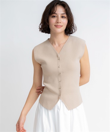 【予約】総針Ｖネックニットベスト(82ベージュ-フリー-5月下旬ごろのお届け)