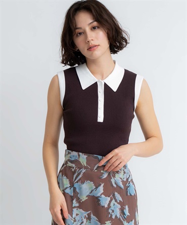 【予約】配色リブニットポロ